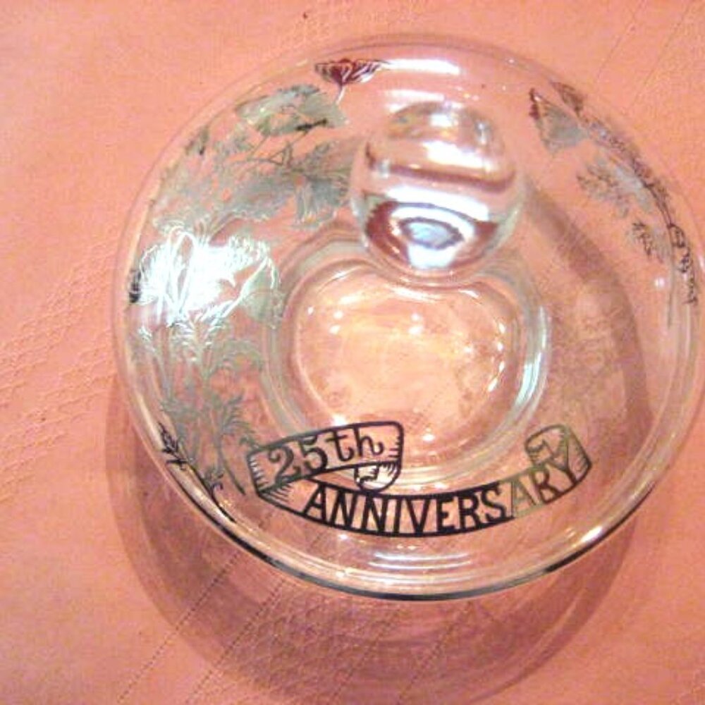 Candy Dish 25th Anniversary Silver Overlay Vintage